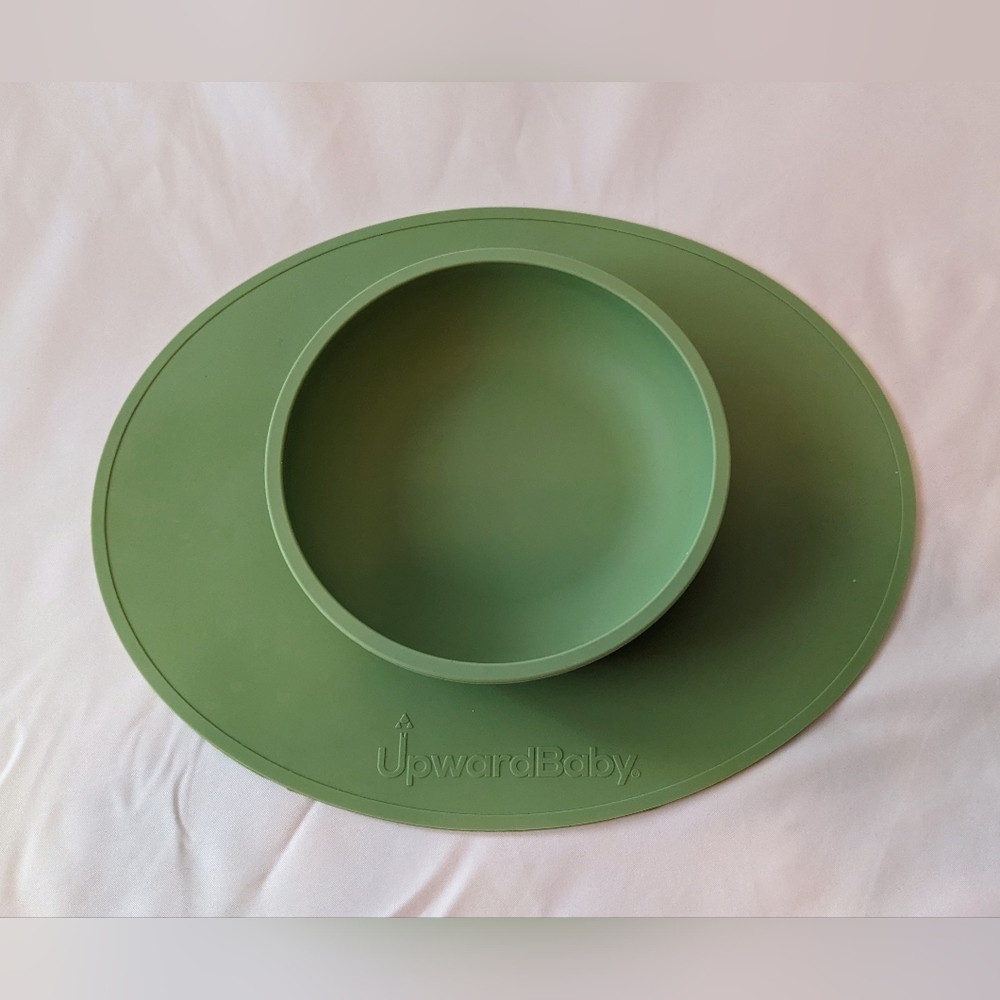 UpwardBaby Sage Green Baby Toddler Silicone 1 Pc Suction Bowl and Mat
